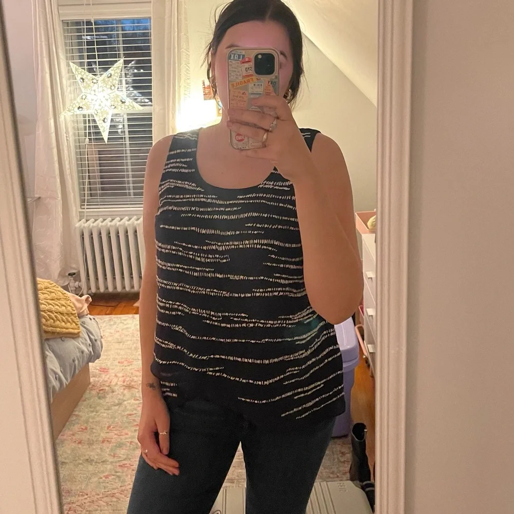 Nic & Zoe Navy and White Stitched Tank Top - Picture 6 of 7